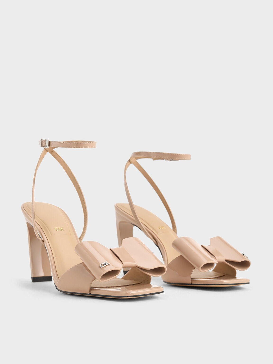 Charles Keith Lu Patent Leather Bow Blade Heel Sandals