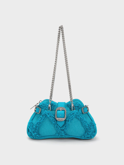 Eilith Chain-Handle Denim Buckled Bag, Blue, hi-res