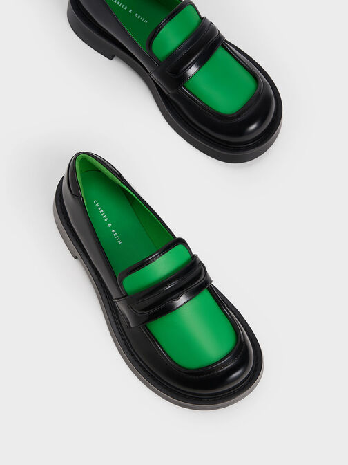 Penelope Two-Tone Penny Loafers, Green, hi-res