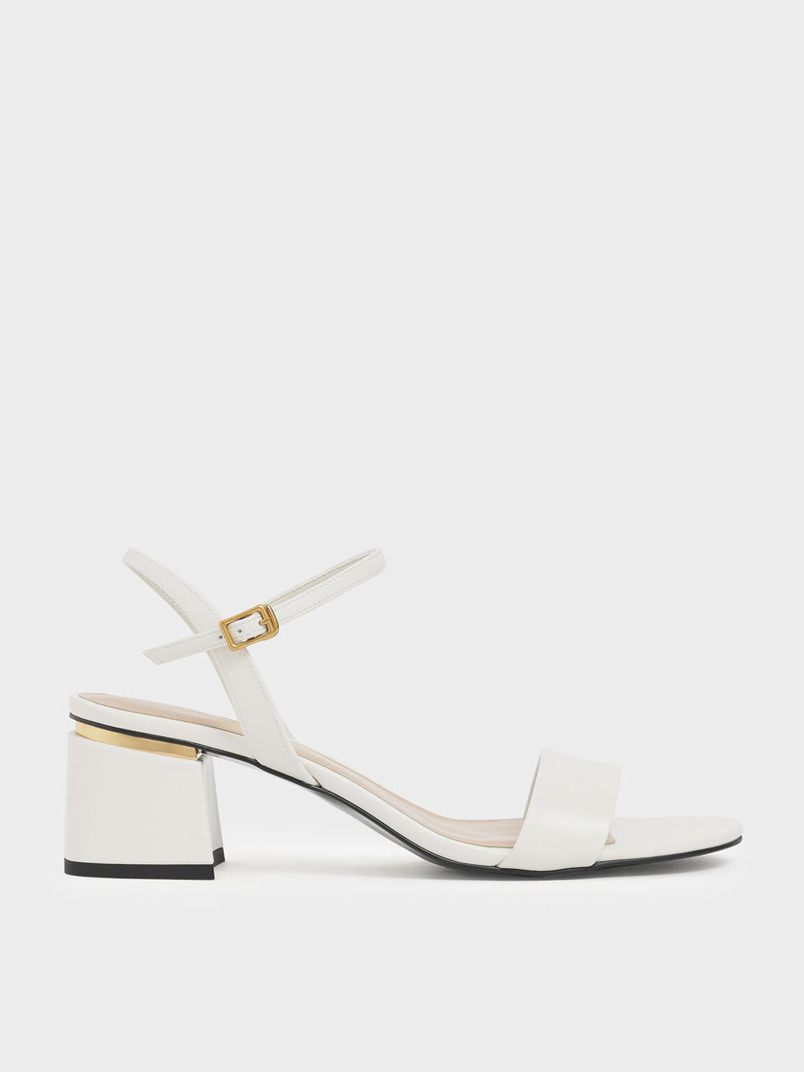 Chalk Open Toe Ankle Strap Block Heel Sandals - CHARLES & KEITH US