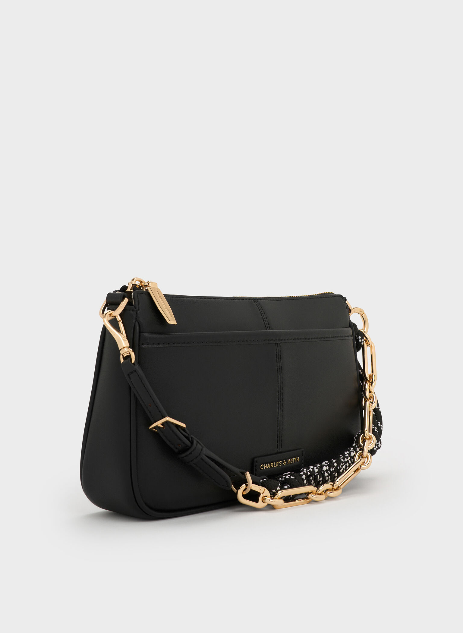 Bolsa de Ombro Addison com Corda aos Nós, Black, hi-res