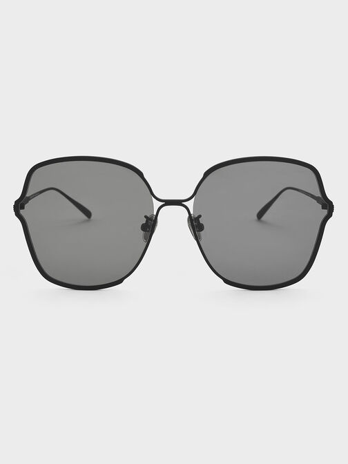 Metal Rim Butterfly Sunglasses, Black, hi-res