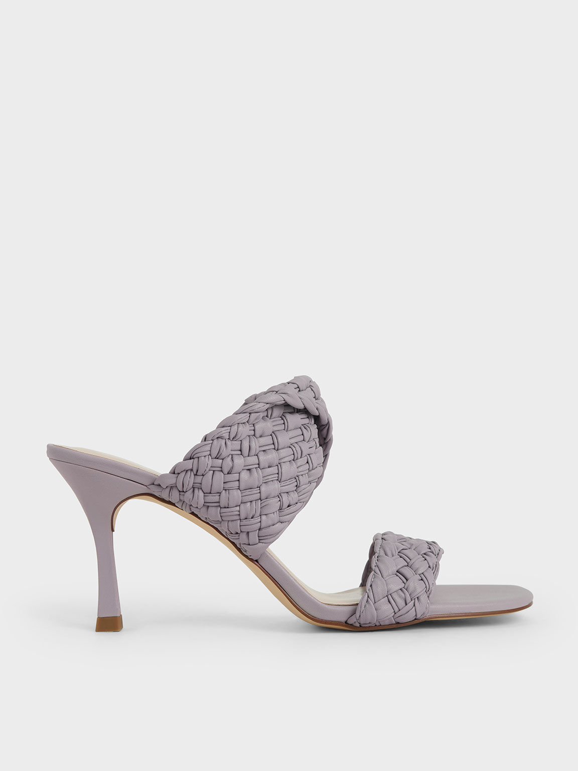 Double Strap Woven Heeled Mules, Lilac, hi-res