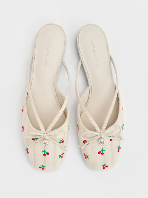 Cherry-Print Pearl-Accent Bow Flat Mules, Multicolor, hi-res