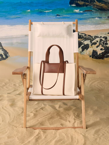 Tote bag Shalia de lona, Lona beige, hi-res