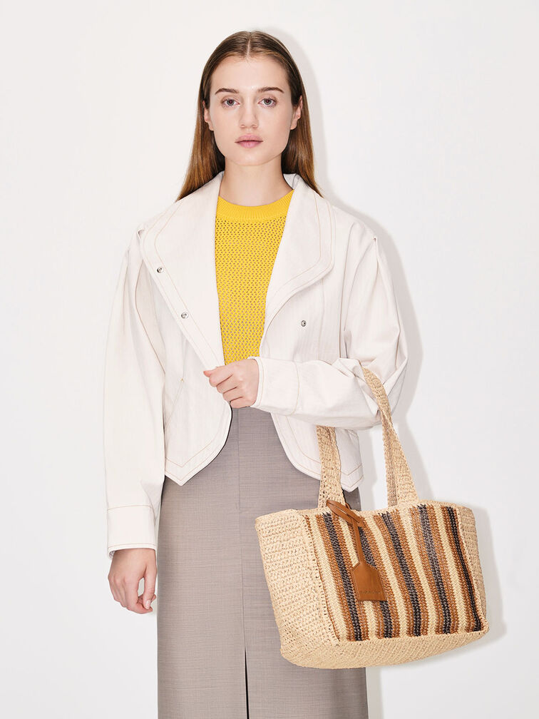 Clarissa Raffia Tote Bag, Brown, hi-res
