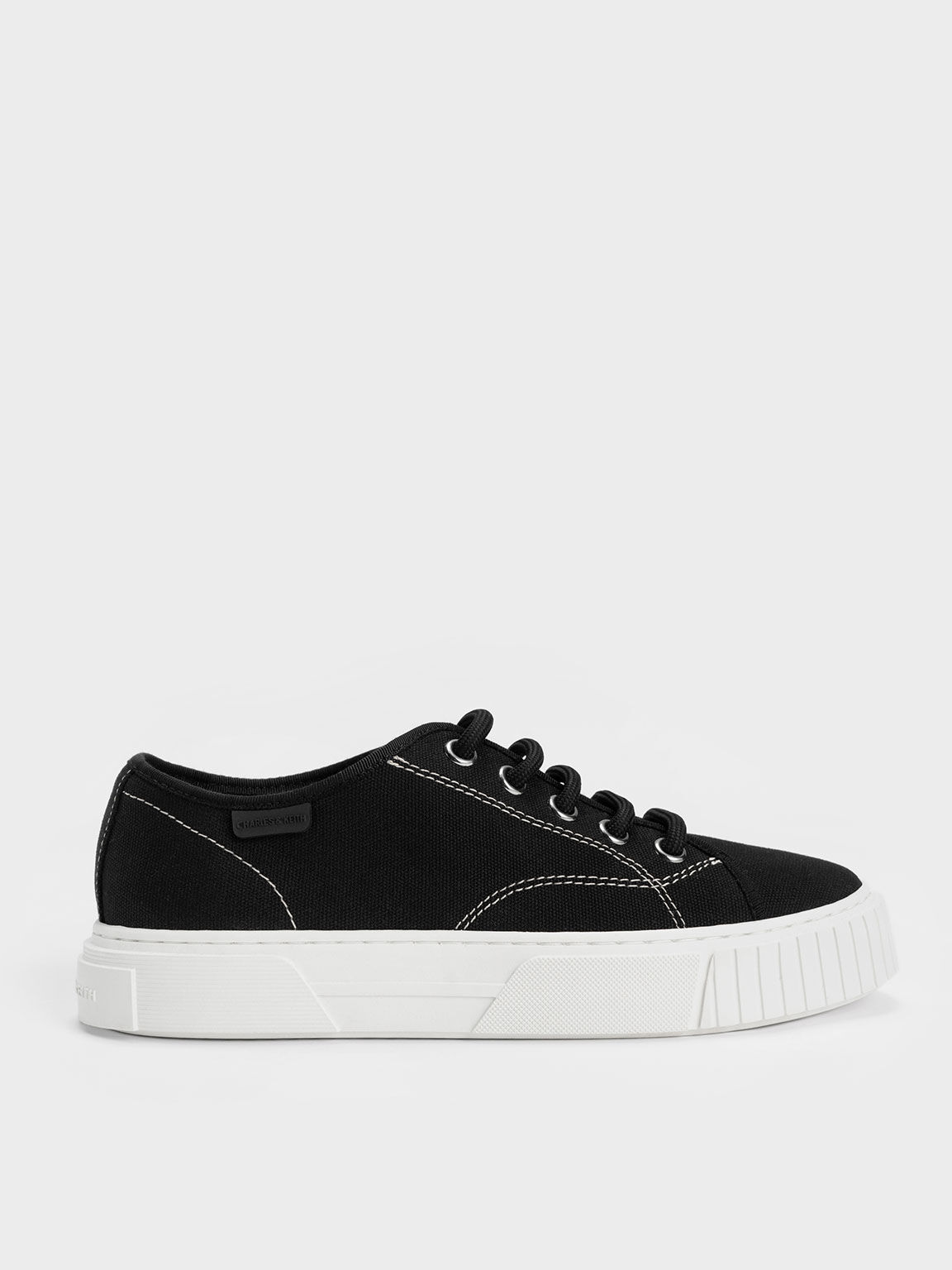 Recycled Cotton Panelled Low-Top Sneakers, Black, hi-res