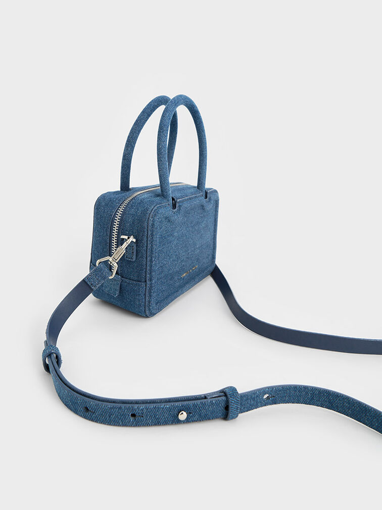 Perline Denim Elongated Top Handle Bag, Denim Blue, hi-res