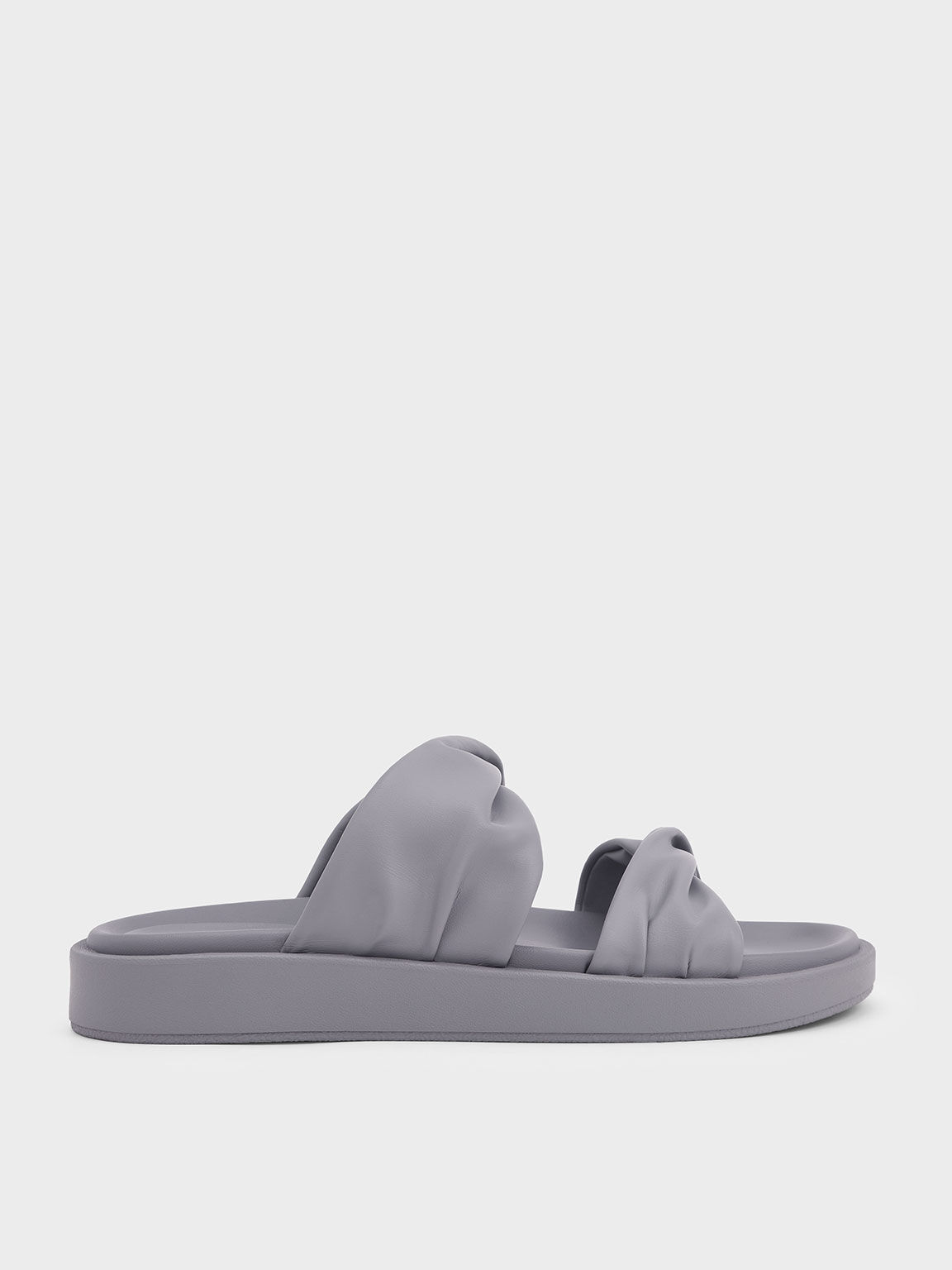 Twist Strap Padded Slide Sandals, Grey, hi-res