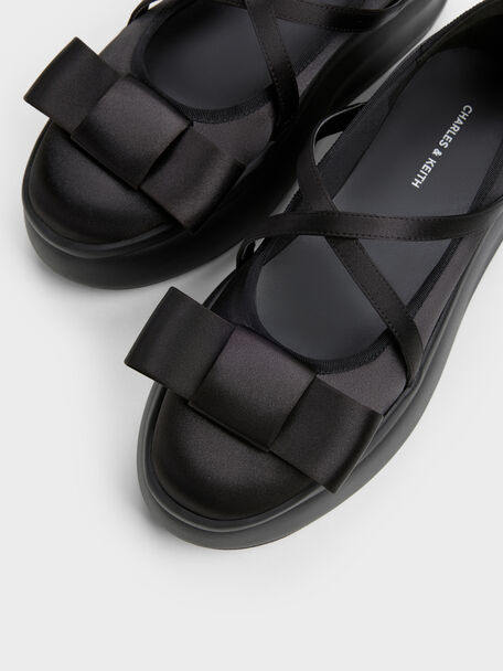 Brantley Bow Platform Mary Janes, Black Textured, hi-res