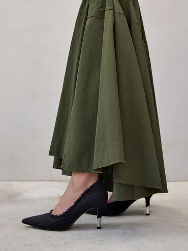 Tweed Pointed-Toe Stiletto Pumps, Black Textured, hi-res