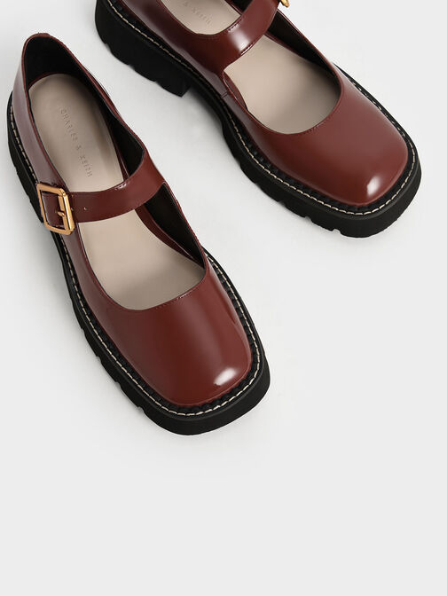 Zapatos Mary Jane de Charol con Hebilla Met�lica, Coñac, hi-res