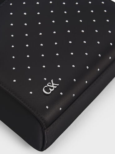 Satin Studded Knot-Bow Mini Bag, Noir Studded Satin, hi-res