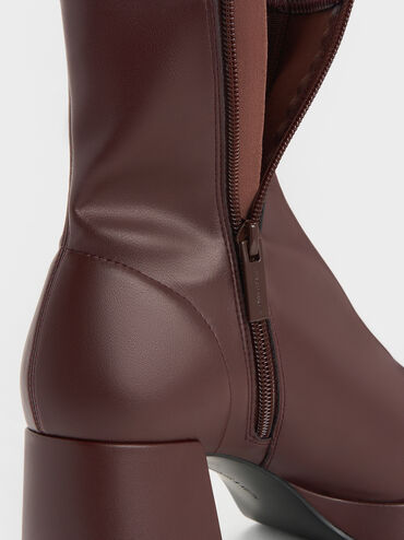 Platform Ankle Boots, Burgundy, hi-res