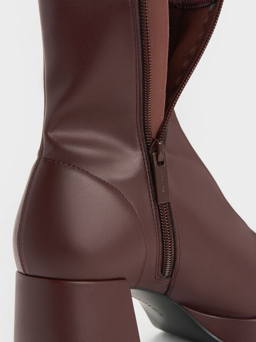 Platform Ankle Boots, Burgundy, hi-res