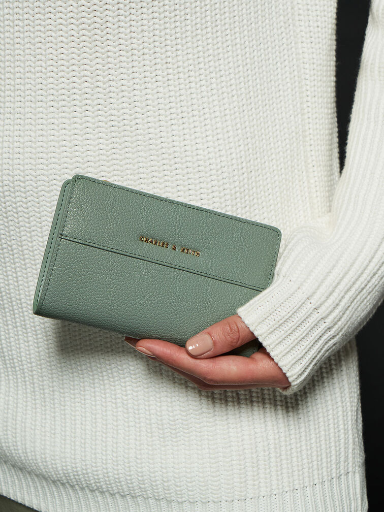 Top Zip Short Wallet, Sage Green, hi-res