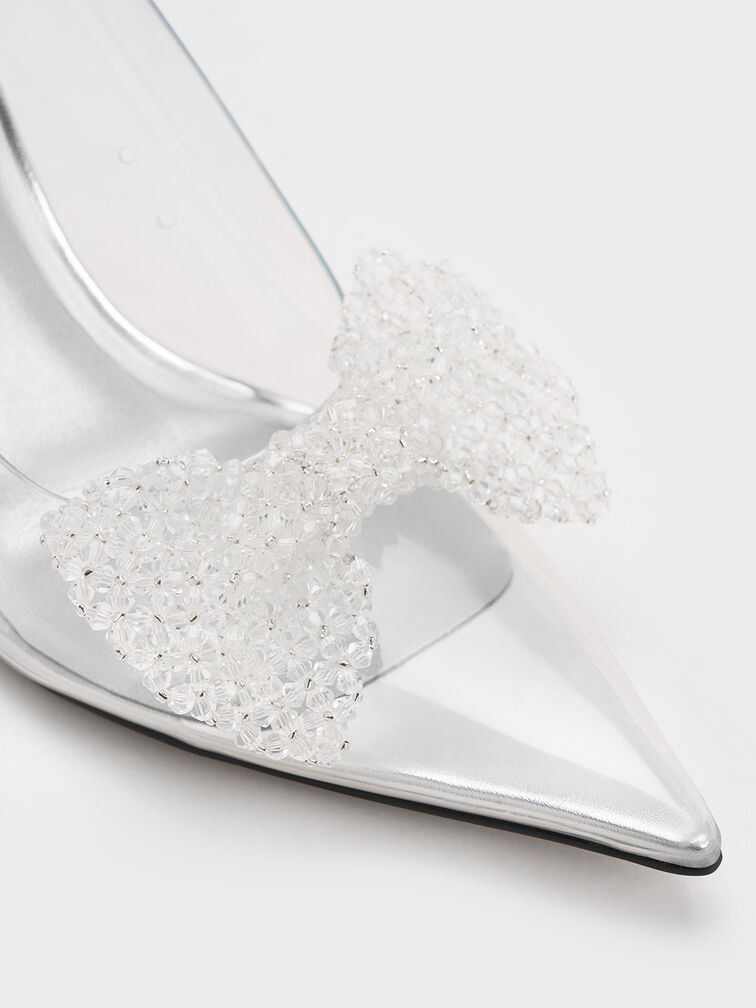 See-Through Beaded Bow Pumps, Clear, hi-res