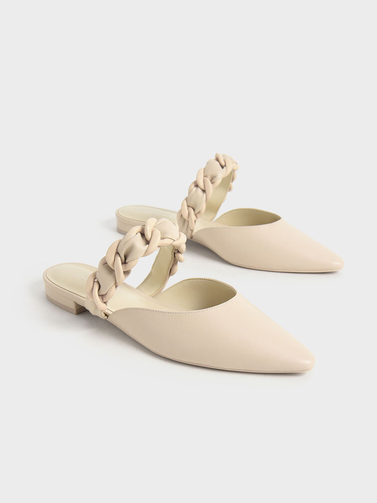 Braided Chain-Link Flat Mules, Chalk, hi-res