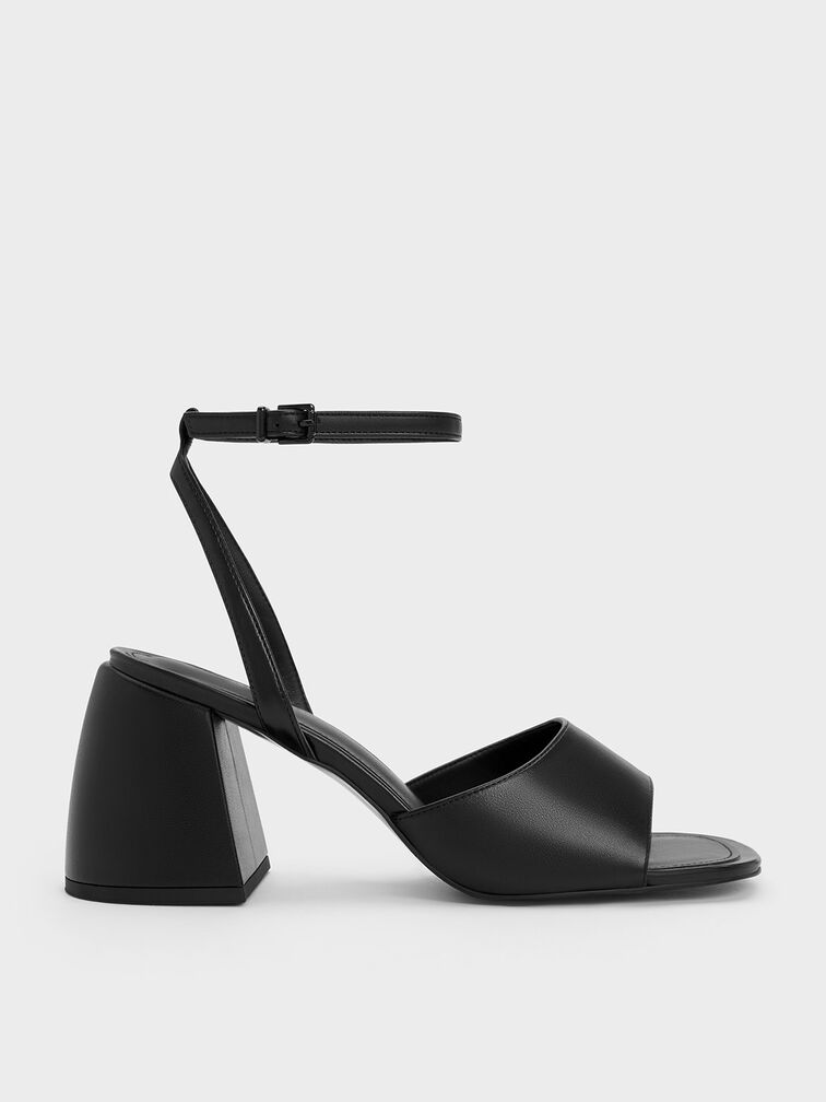 Chunky Block Heel Sandals, Black, hi-res