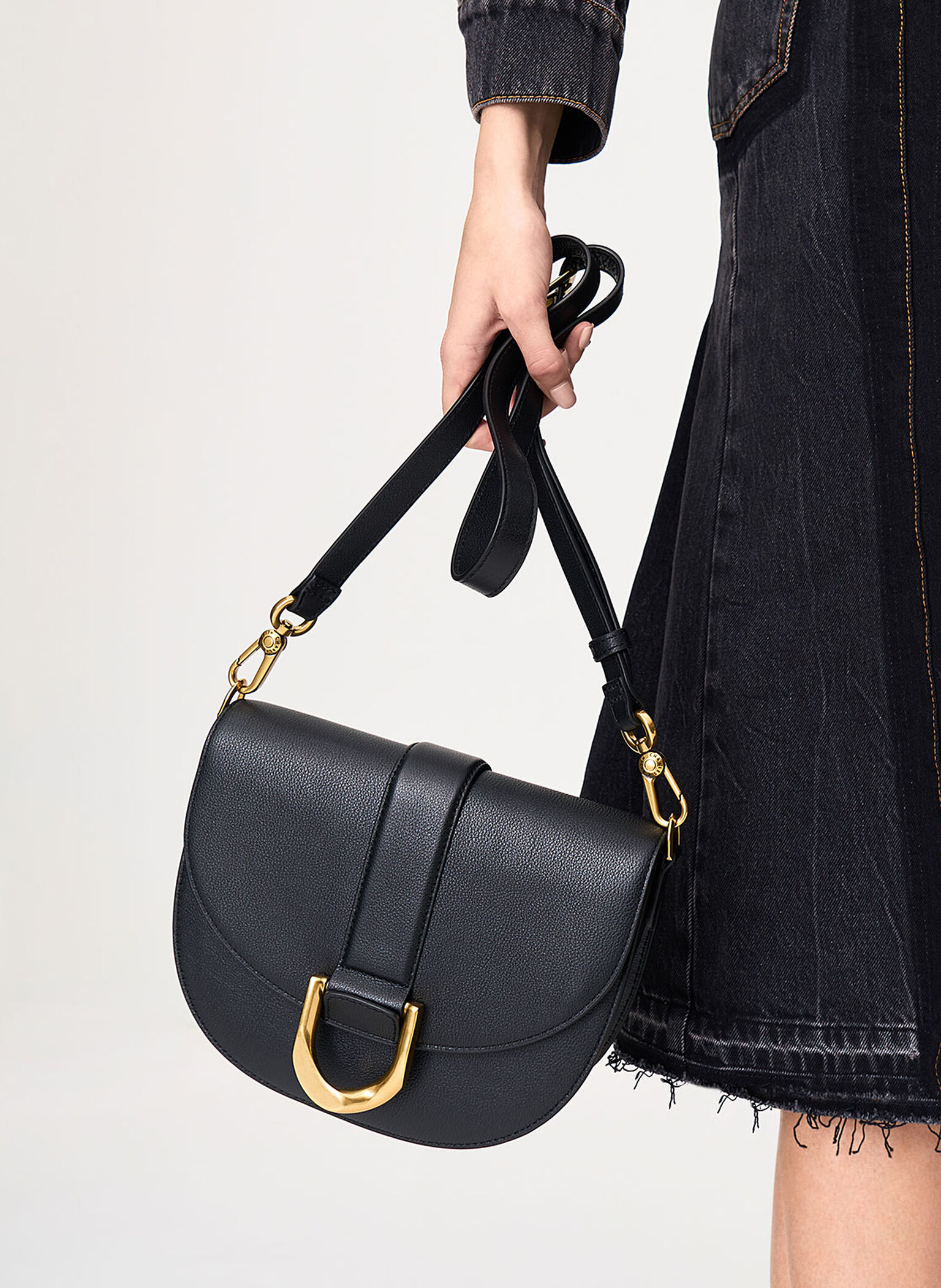 Gabine Leather Saddle Bag​, Black, hi-res