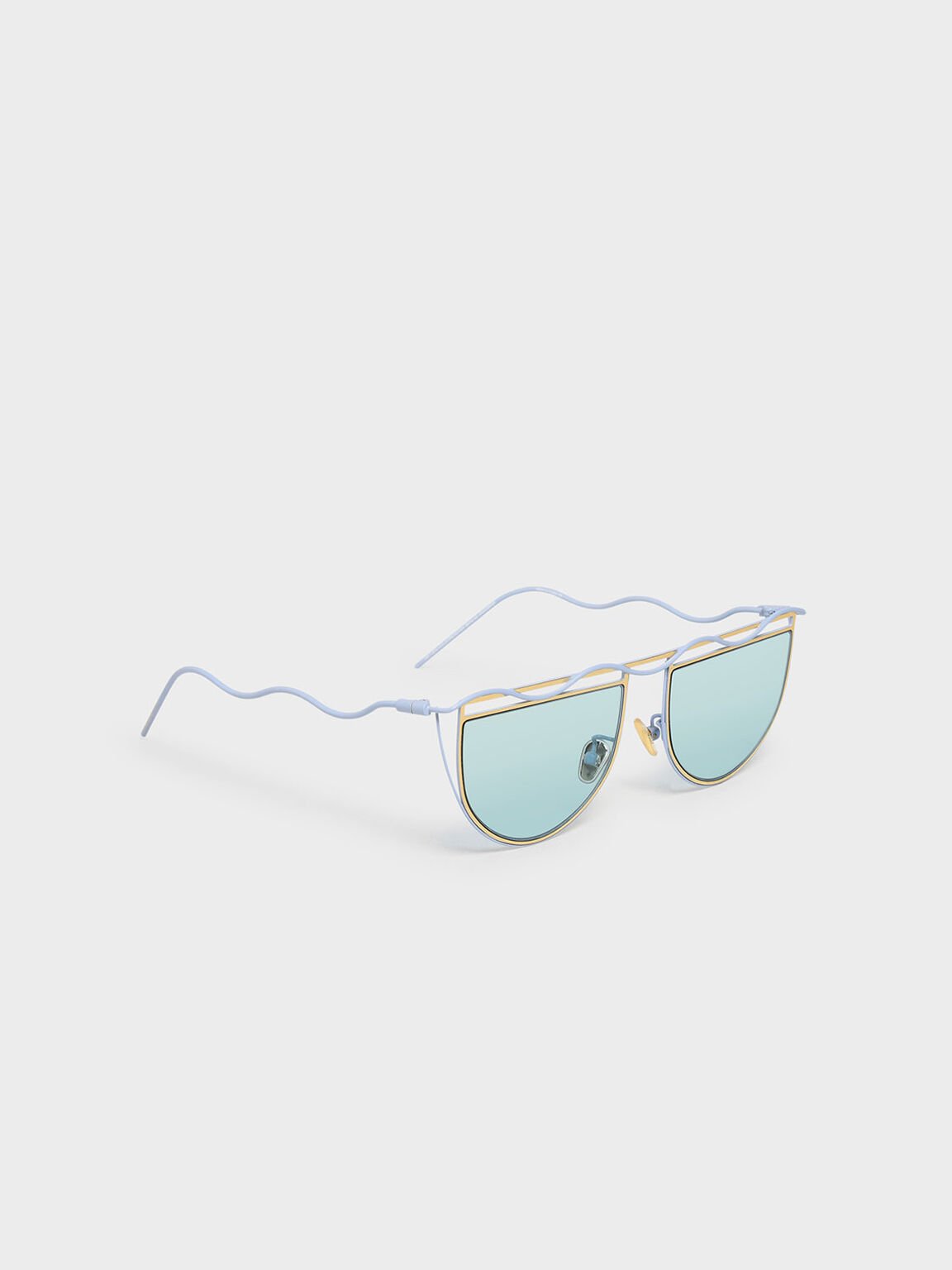 Drop Temple Semi-Circle Sunglasses, Blue, hi-res