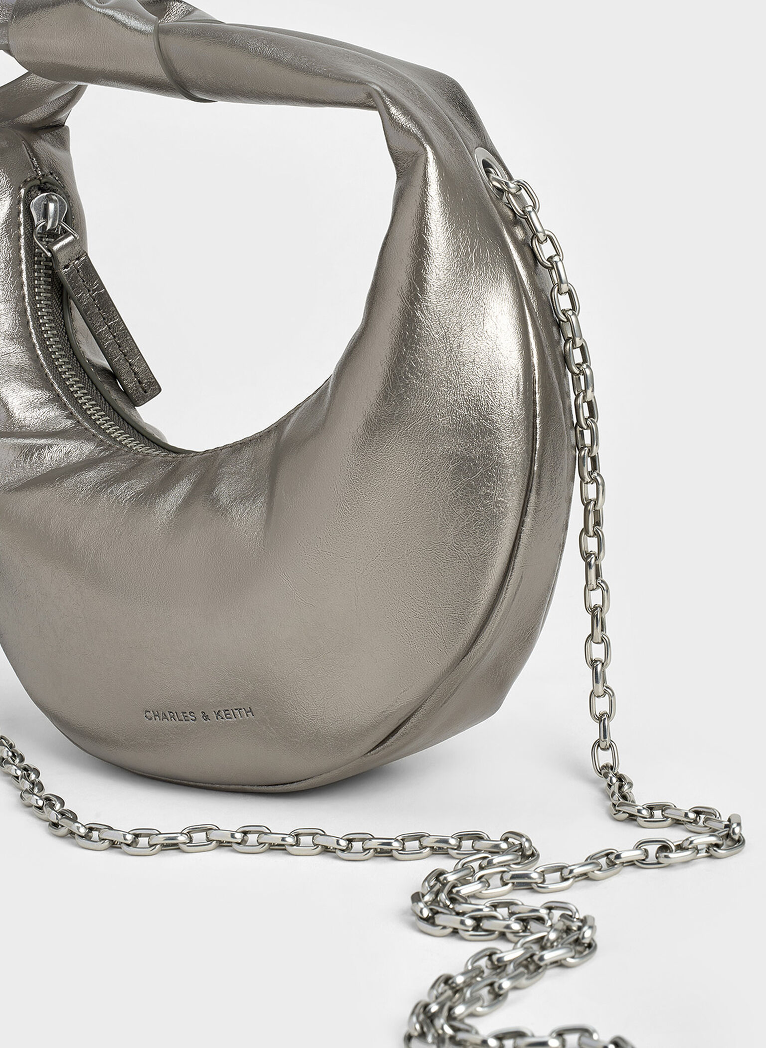 Micro Toni Knotted Crescent Hobo Bag, Pewter, hi-res