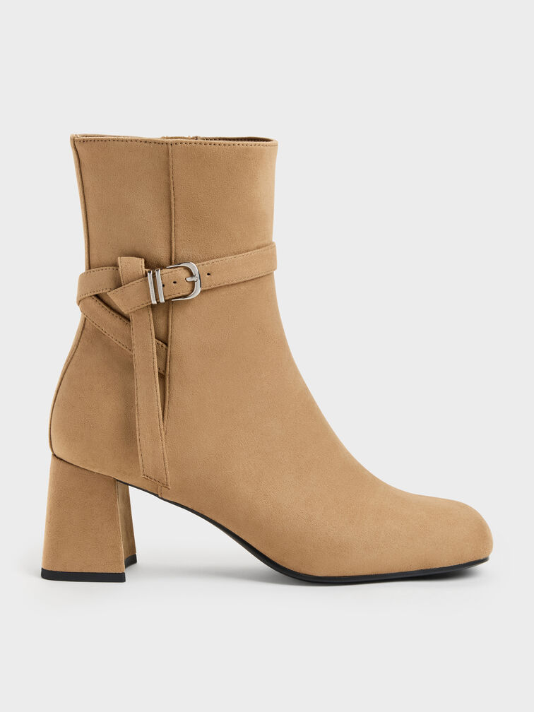 Eliza Faux Suede Block-Heel Ankle Boots, Sand, hi-res