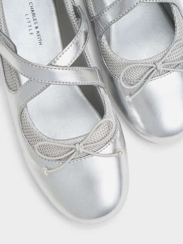 Girls' Metallic Crossover Mary Jane Sneakers, Silver, hi-res