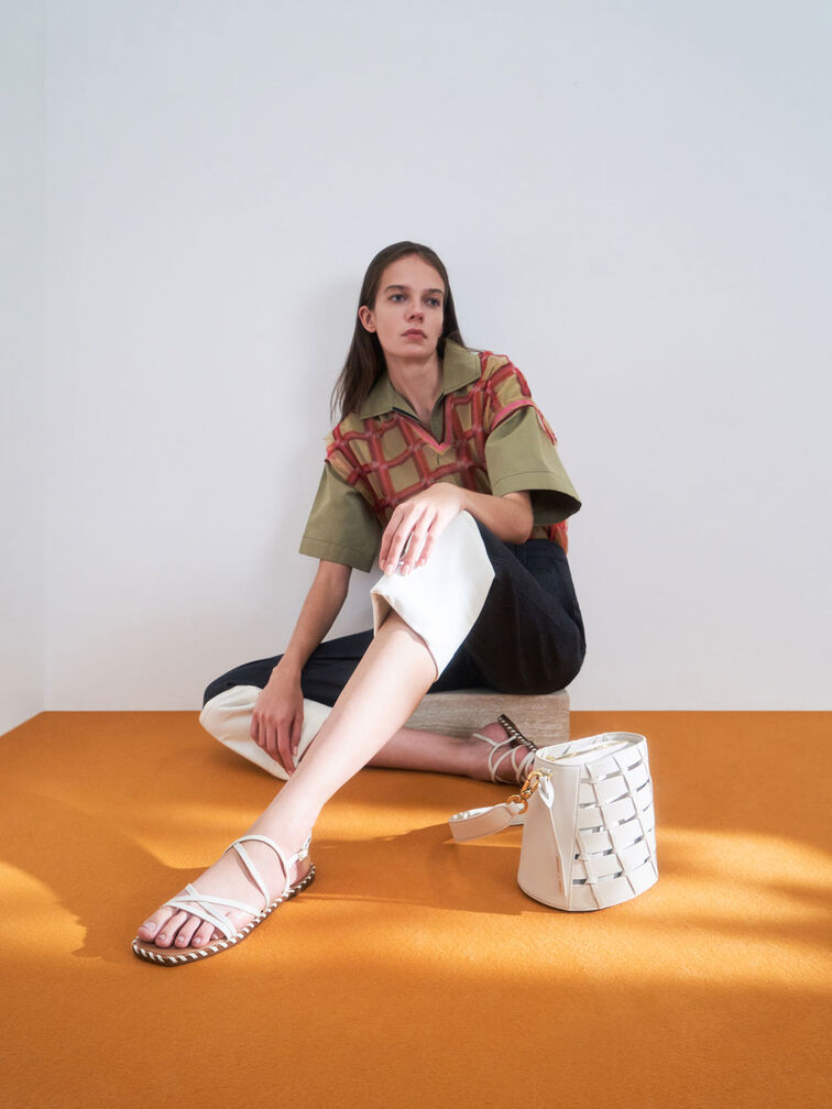 Whipstitch Trim Strappy Sandals, Chalk, hi-res