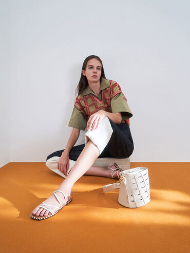Whipstitch Trim Strappy Sandals, Chalk, hi-res