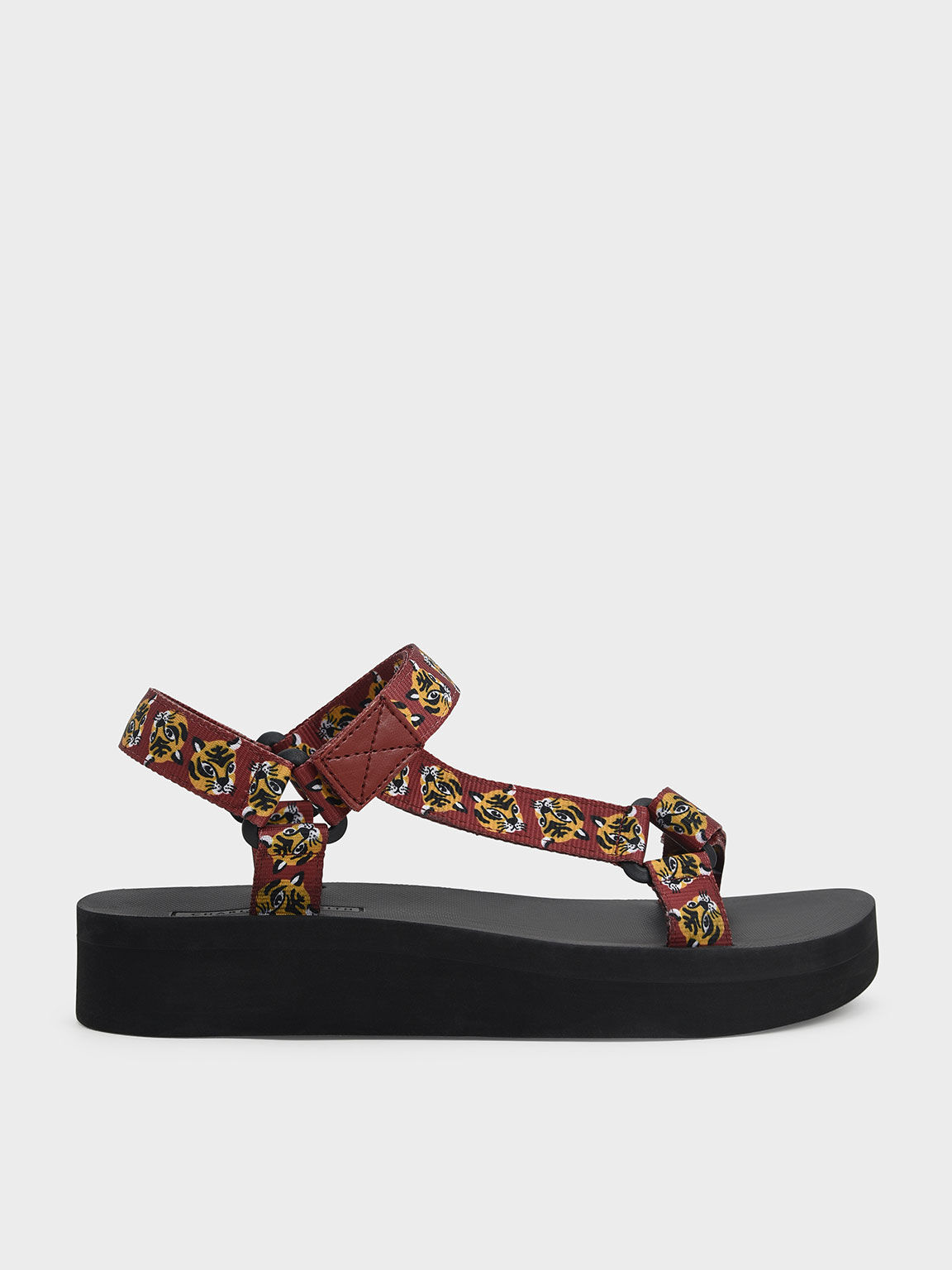 Drew Tiger-Print Sports Sandals, Red, hi-res