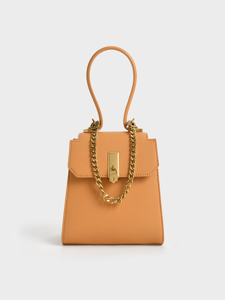 Geometric Top Handle Chain-Link Bag, Pumpkin, hi-res