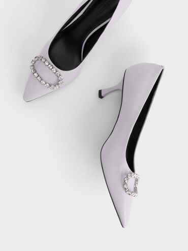 Zapatos de tacón de charol adornados con gemas, Lila, hi-res