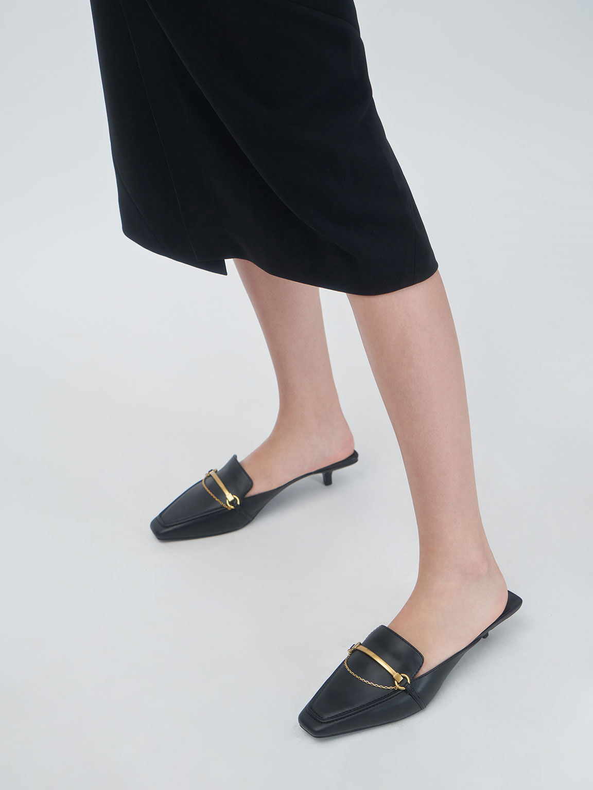 金屬綴飾穆勒鞋, 黑色, hi-res