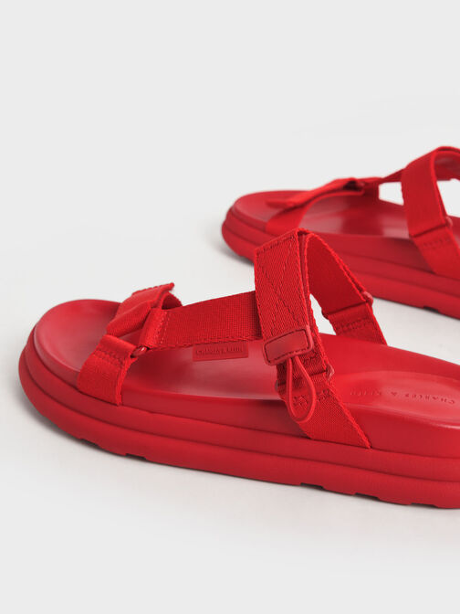 Polyester Velcro Strap Sports Sandals, Red, hi-res