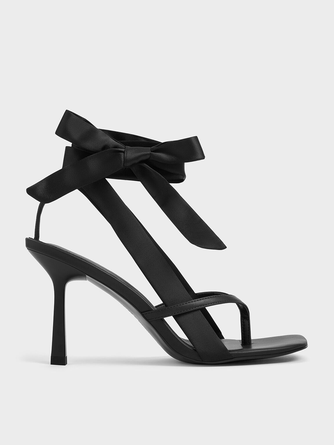 Charles Keith Women s Recycled Polyester Tie Around Heeled Thong Sandals Black Sandal Heels 6
