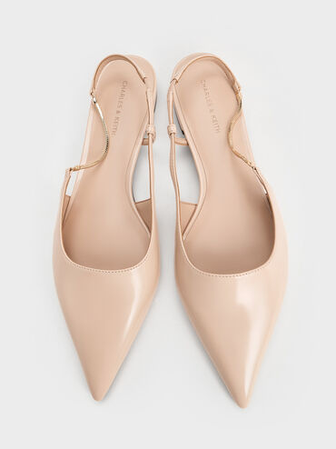 Chain-Strap Pointed-Toe Slingback Flats, Nude, hi-res
