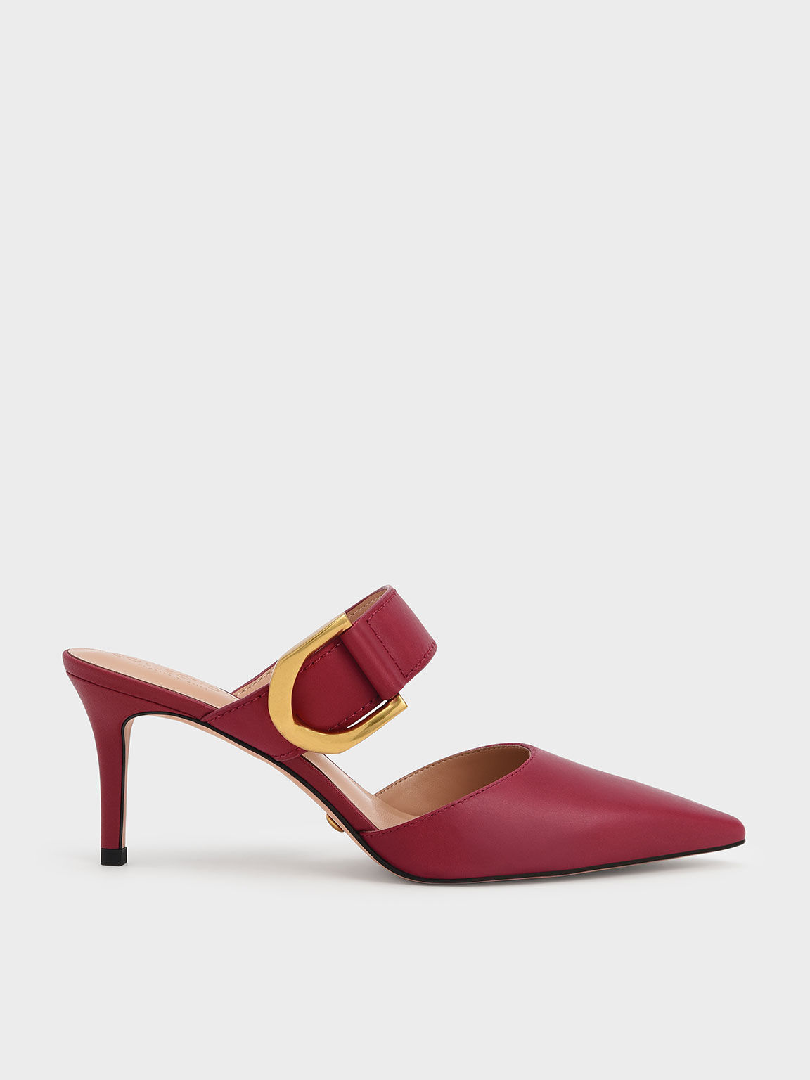 Red Gabine Buckled Leather Mule Pumps 