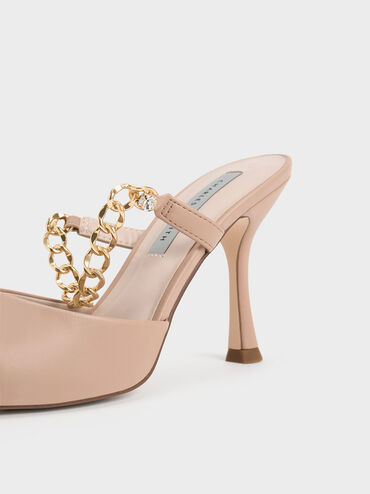 Chain-Link Strap Heeled Mules, Nude, hi-res