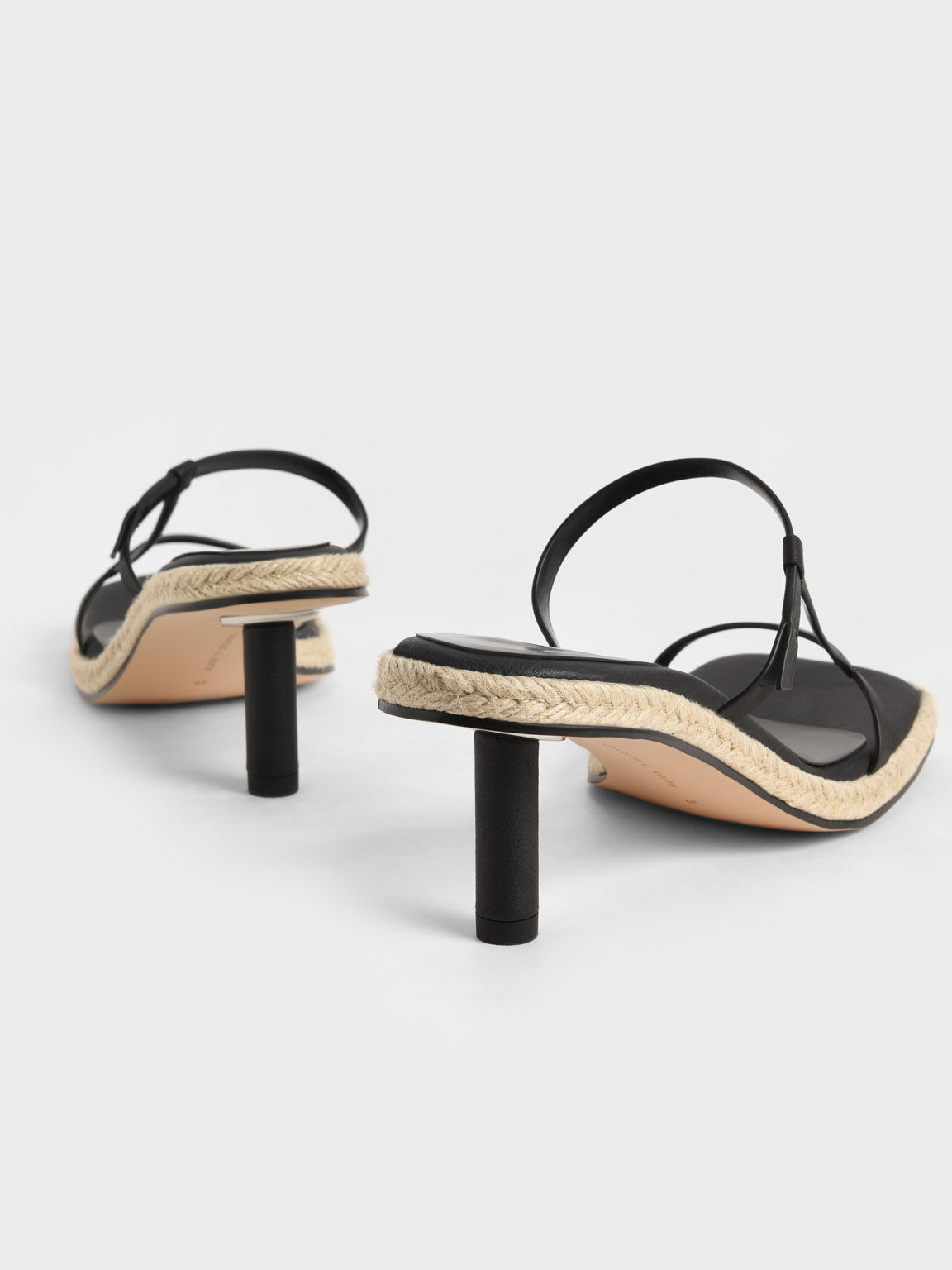 Jute-Trim Heeled Mules, Black, hi-res