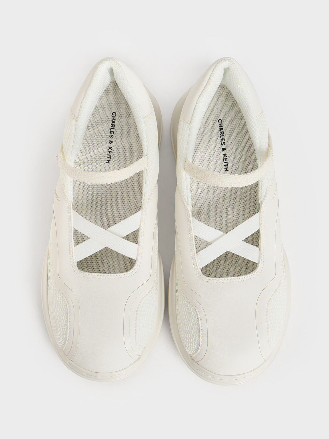 Charles Keith Women s Casey Mesh Mary Jane Sneakers Natural Low top Sneakers 7
