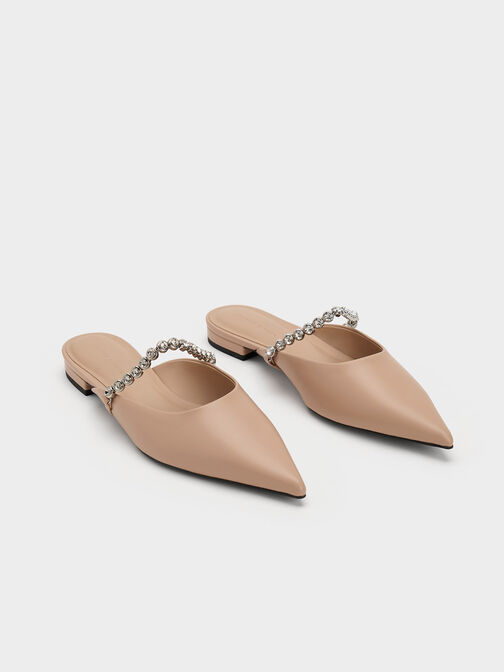 Gem-Strap Flat Mules, Nude, hi-res