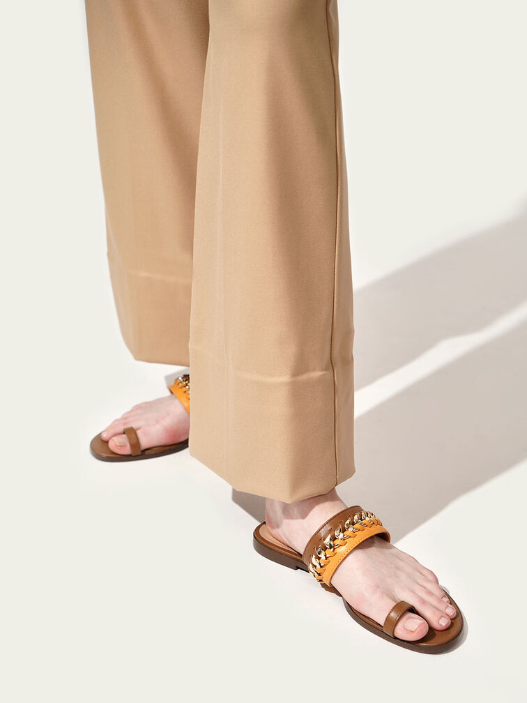 Leather Chain-Link Toe Loop Sandals, Multi, hi-res