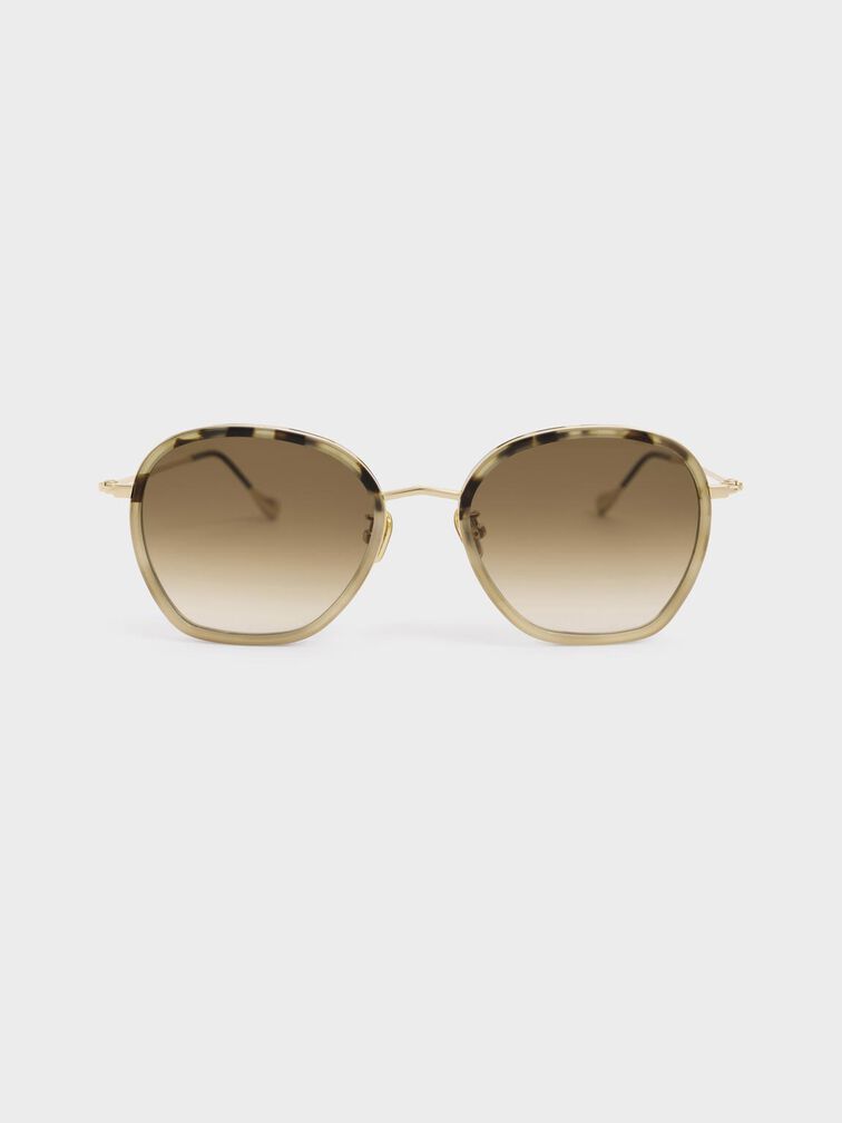 Recycled Acetate Wire-Frame Sunglasses, Taupe, hi-res