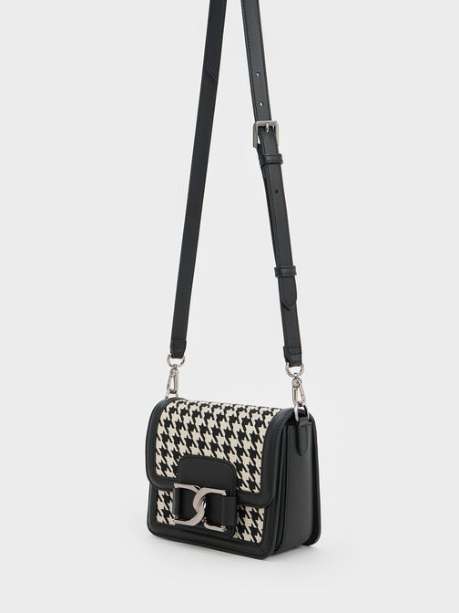 Bolso bandolera Gabine de cuero con diseño houndstooth, Multicolor, hi-res