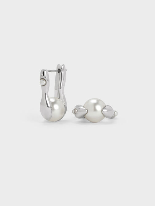 Corrine Pearl Sculptural Drop Earrings, Silver, hi-res