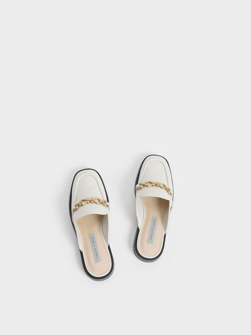 Chain-Embellished Loafer Mules, Chalk, hi-res