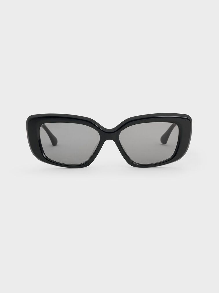 Alix Recycled Acetate Metallic-Accent Butterfly Sunglasses, Black, hi-res