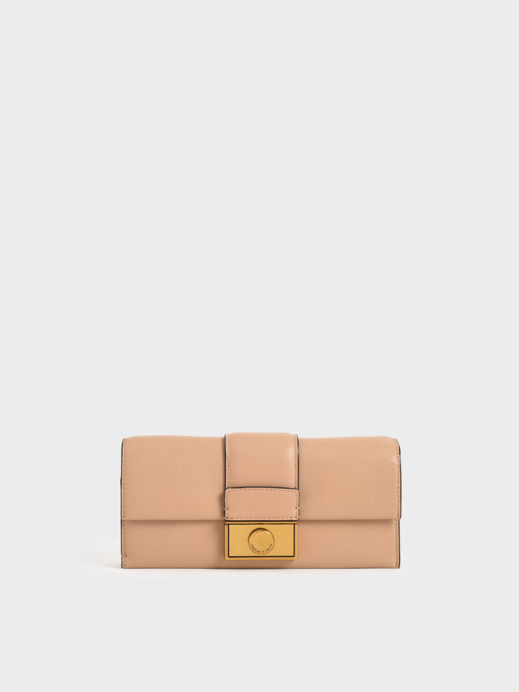 Push-Lock Long Wallet, Beige, hi-res