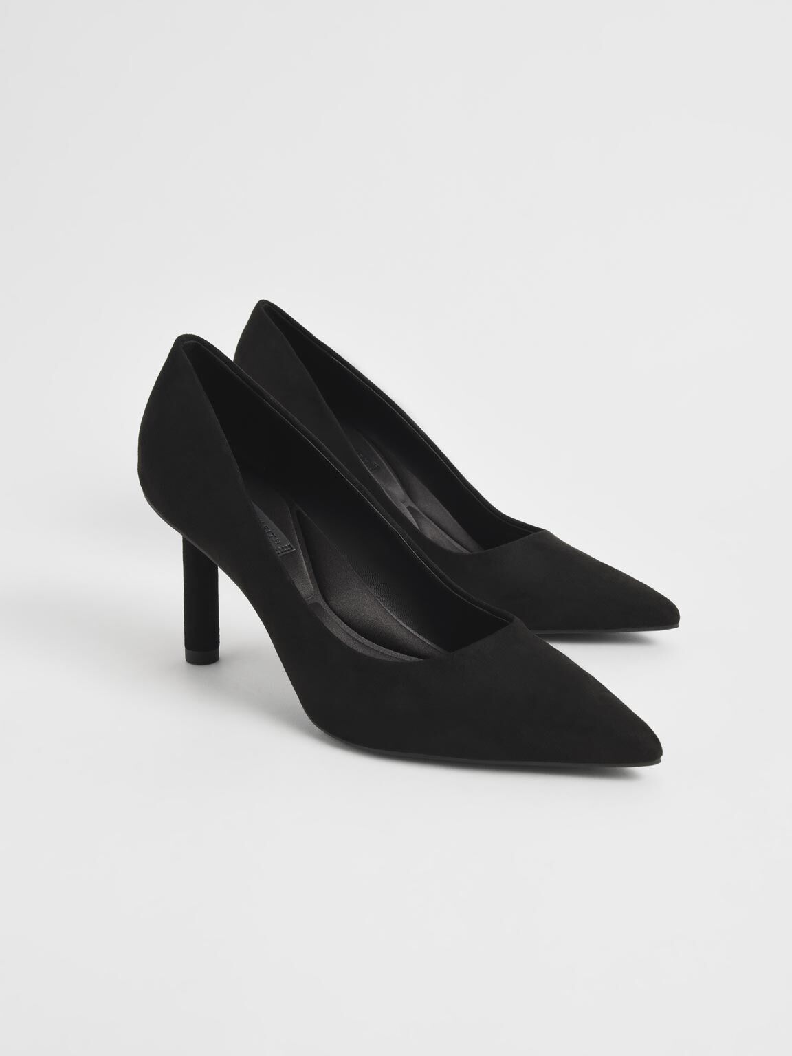 Textured Cylindrical Heel Pumps, Black Textured, hi-res